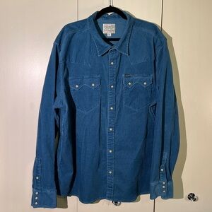 Tecovas Men's Casual Blue Western Corduroy Button Down Shirt - Like New XXL